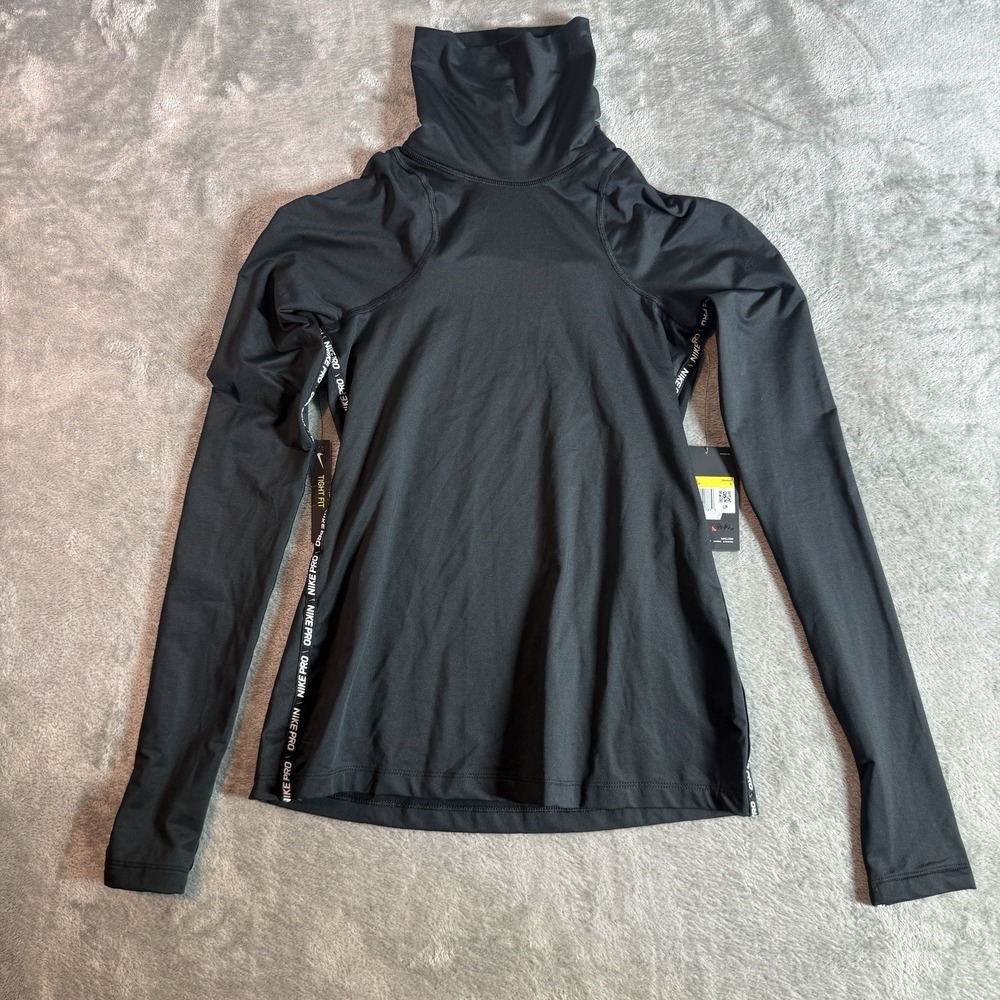 NWT Nike Pro Warm Womens Small Funnel Neck Long Sleeve Base Layer Black